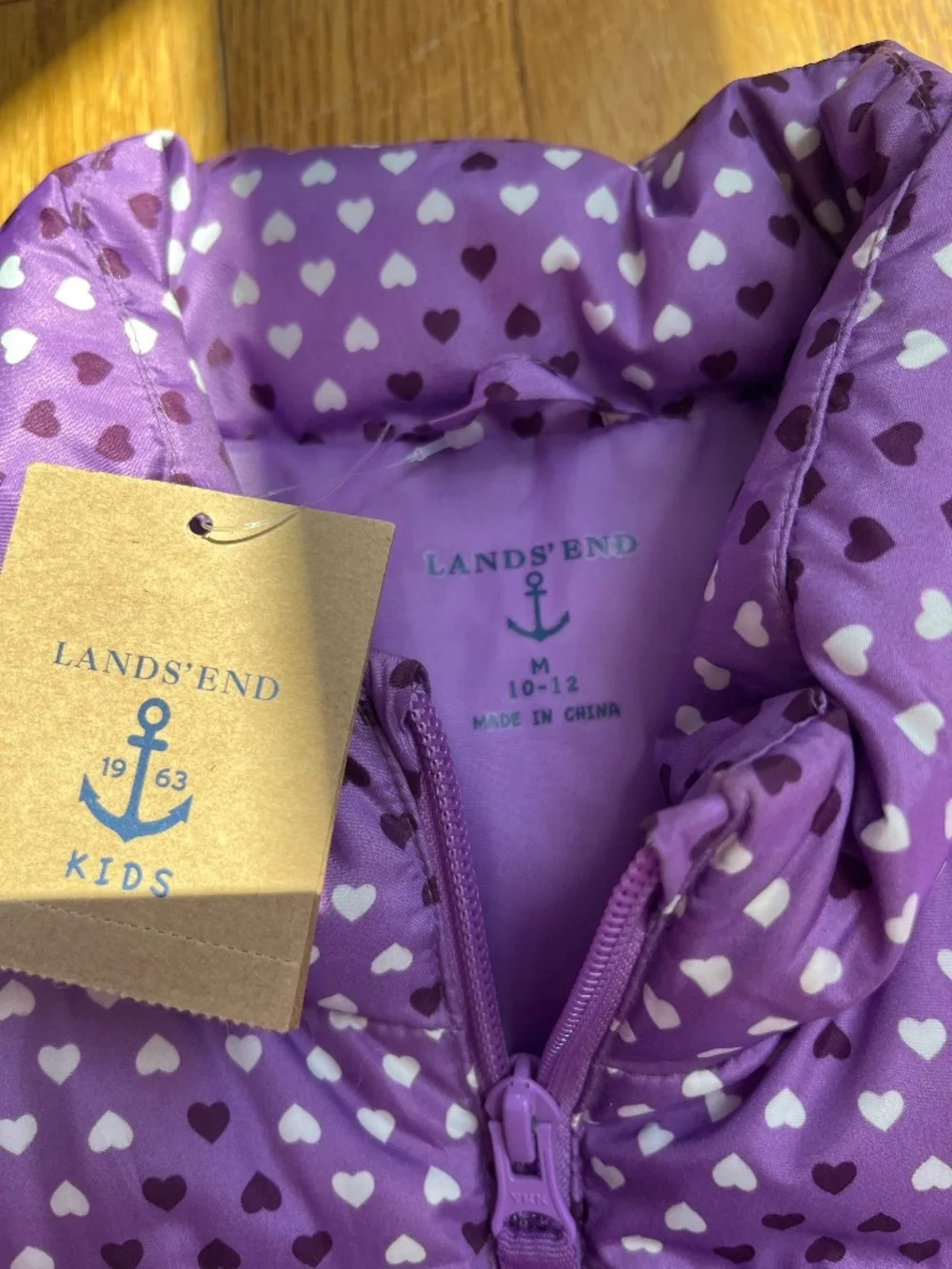 Lands' End Kids Purple Heart Puffer Vest - Size Medium (10-12) - NWT